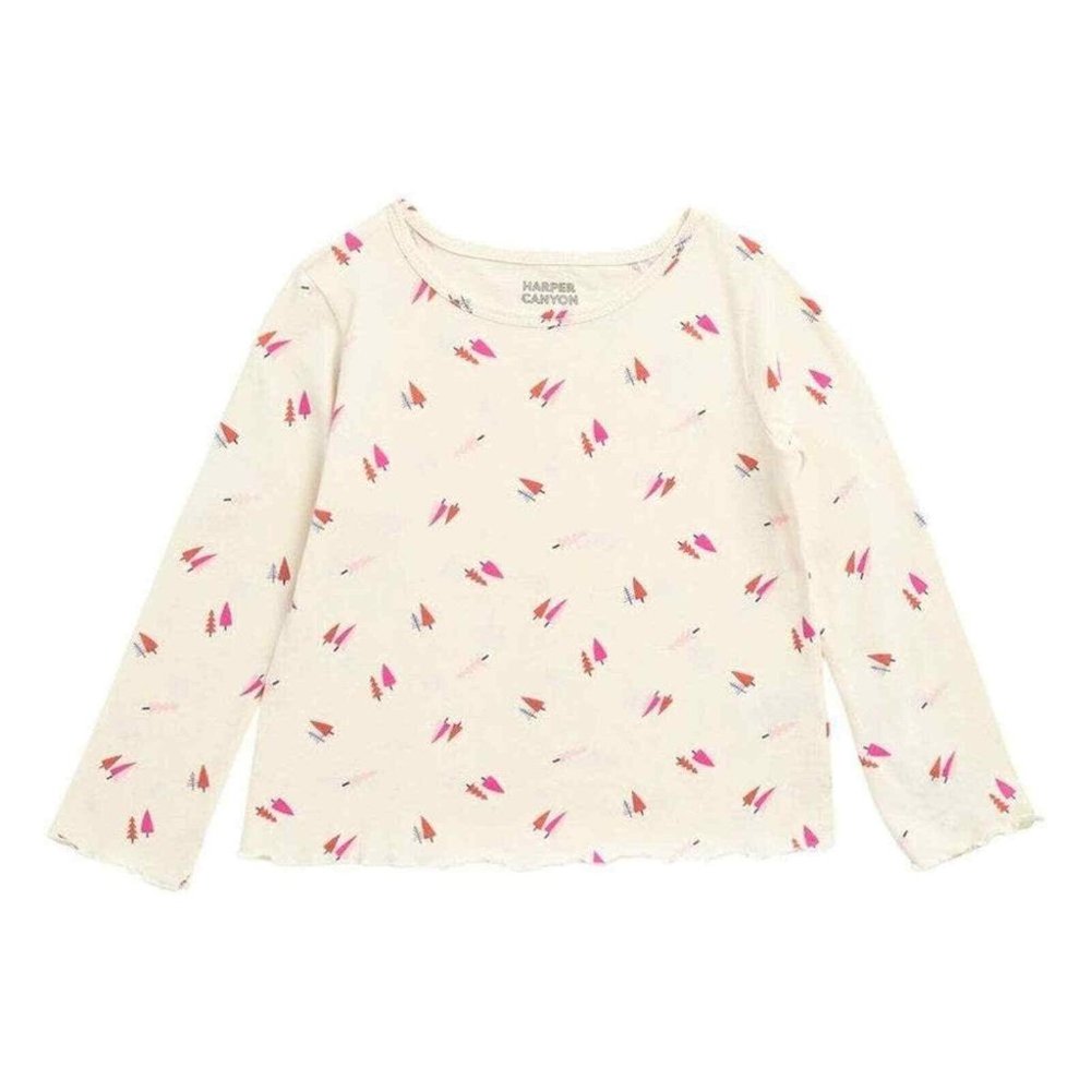 Harper Canyon Kids' Printed Long Sleeve T-Shirt Ivory Egret Forest Trees 7 NWT